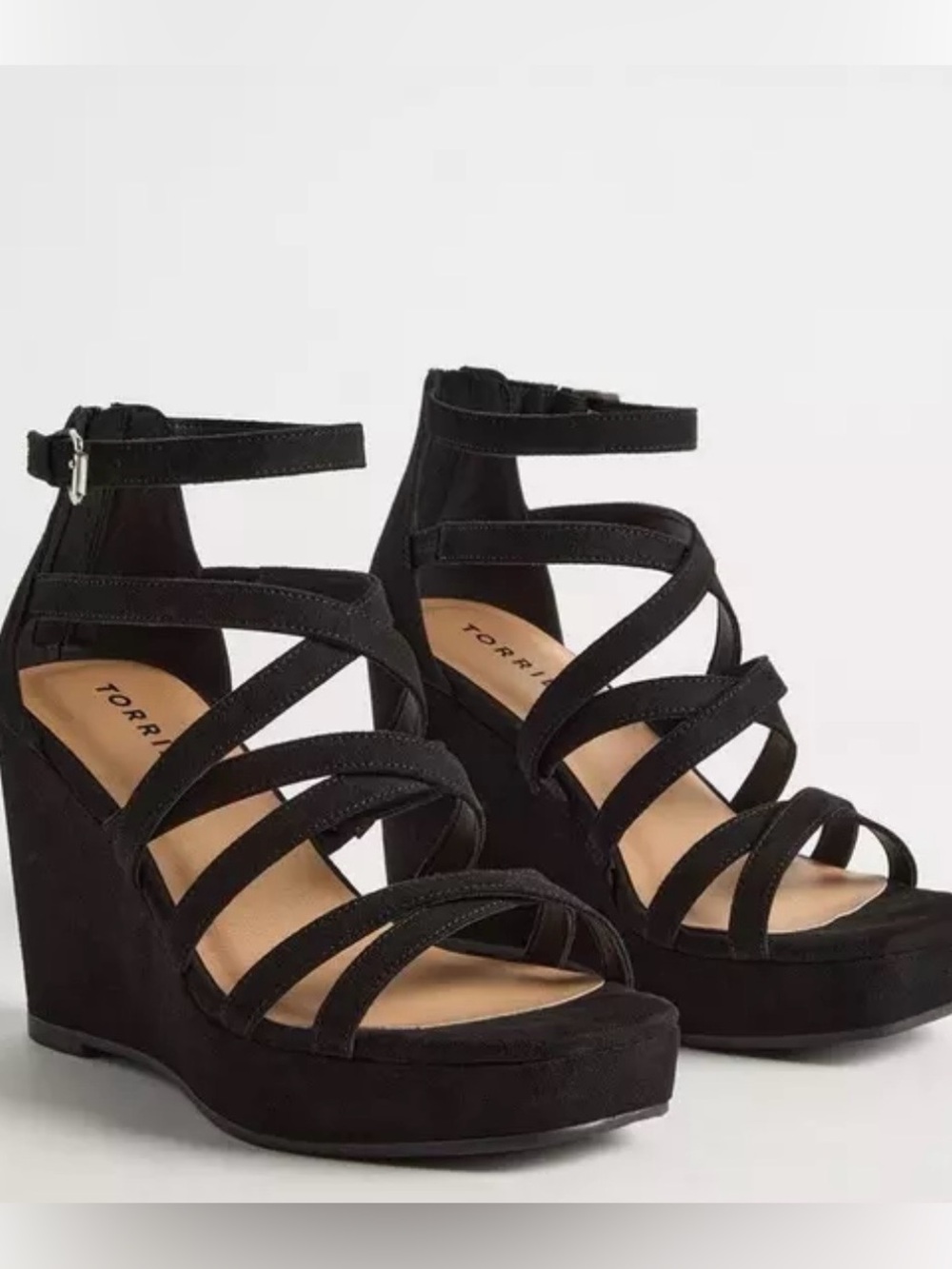 Torrid Black Strappy Square Toe Wedge Size 10 WWW